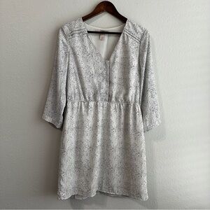 Off White Navy Blue Speckled Herringbone V-neck Knee/Mini Dress Work Career Wear